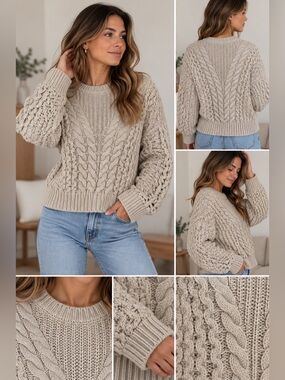 Dynamite Chunky Cable Knit Sweater Beige Small New Without Tags